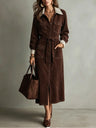 Karin| Brown Corduroy Lace-Collar Shirt Dress