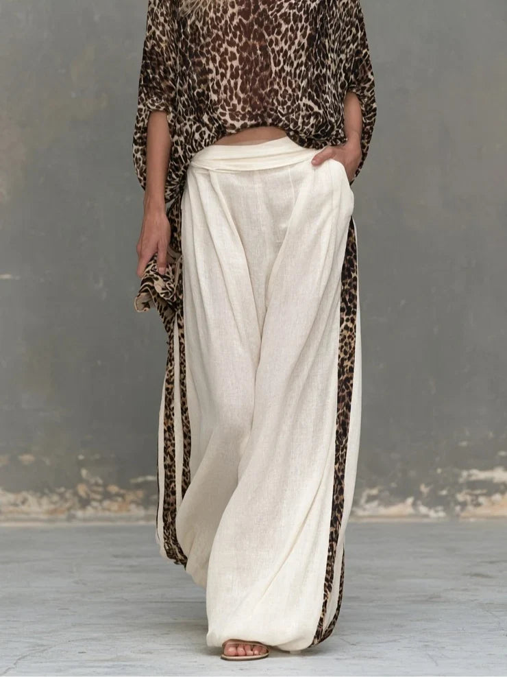 Marcella | Leopard-Print Top &amp; Wide Leg Trousers Set