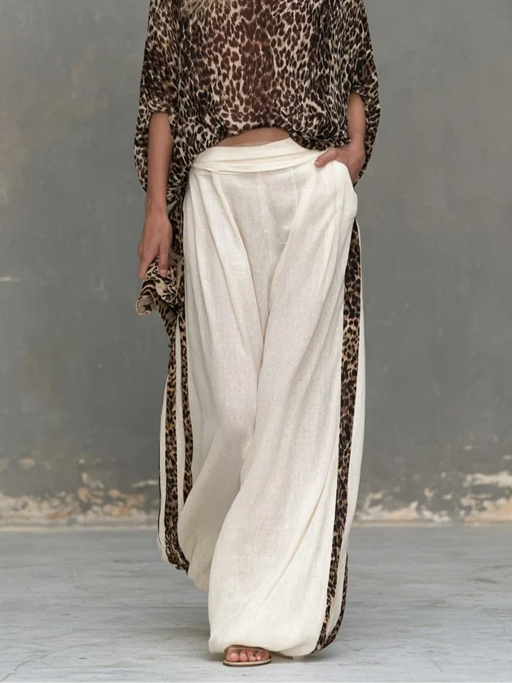 Marcella | Leopard-Print Top &amp; Wide Leg Trousers Set