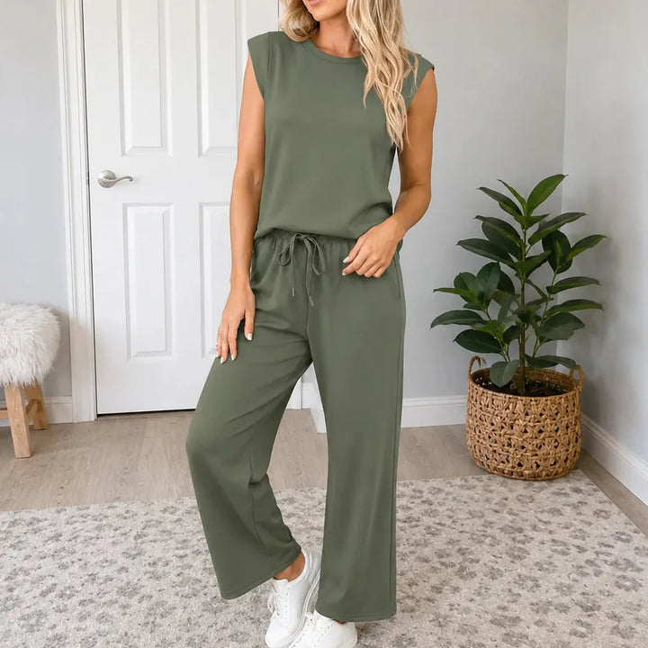 Lounella – Sleeveless Top &amp; Wide-Leg Drawstring Pants 2-Piece Lounge Set