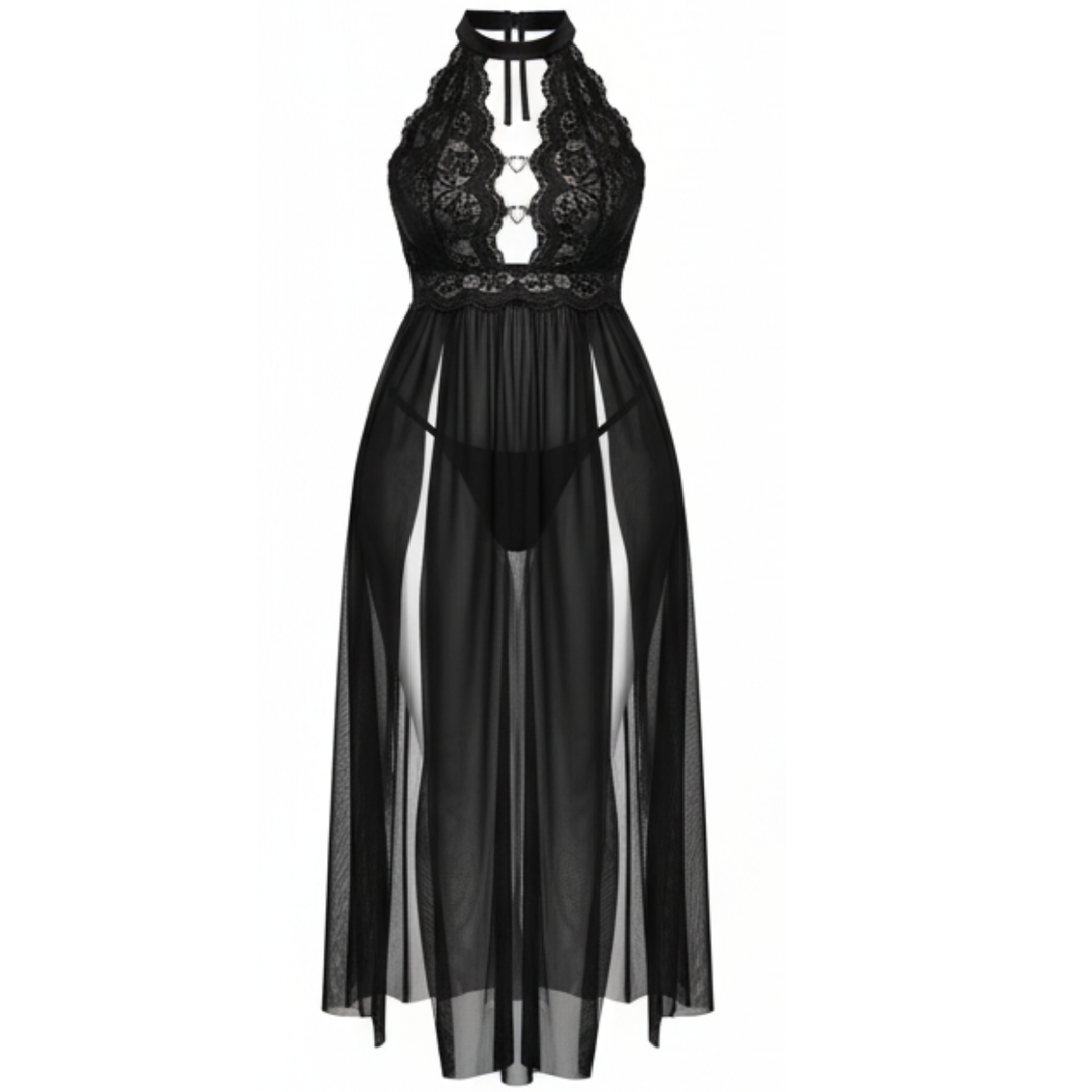 Veluna – Floor Length Lace Nightgown with Heart Details