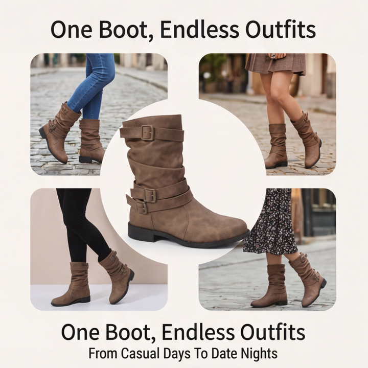 Strova - Crushed Slouch Mid Calf Boots