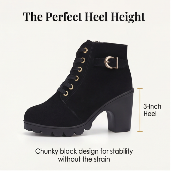 Strovia - Chunky Heel Ankle Boots with Fur Lining