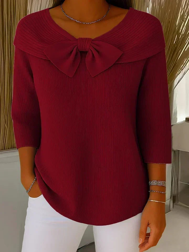 Jumper with Bow and Round Neckline for Women