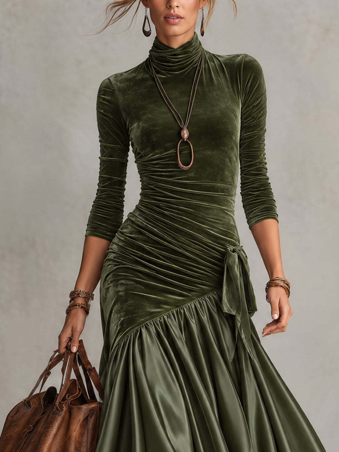 Sabine | Velvet &amp; Satin Lace-Hem Maxi Dress