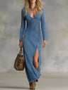 Agape | Denim Button Maxi Dress with Side Slit