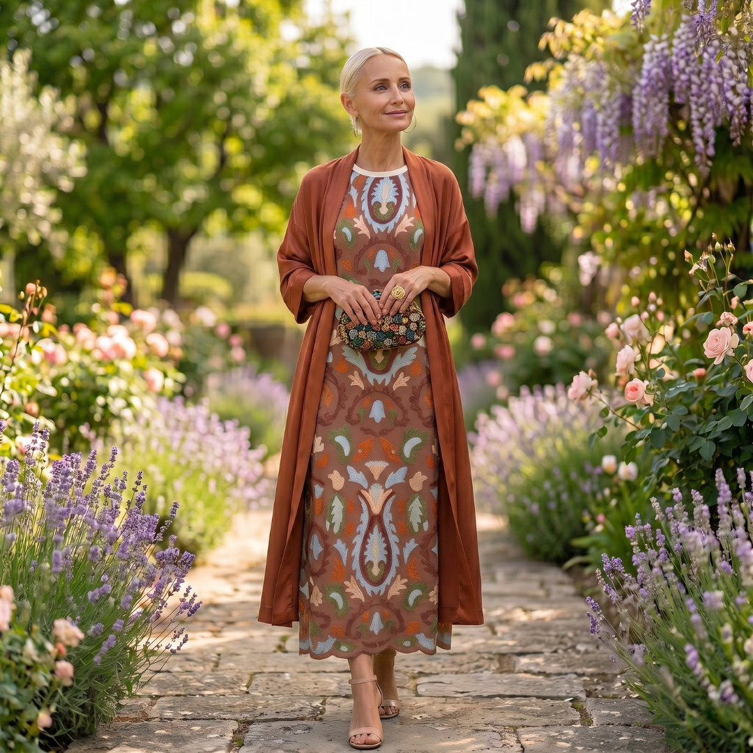 Victoria - Printed Maxi Dress with Matching Layer