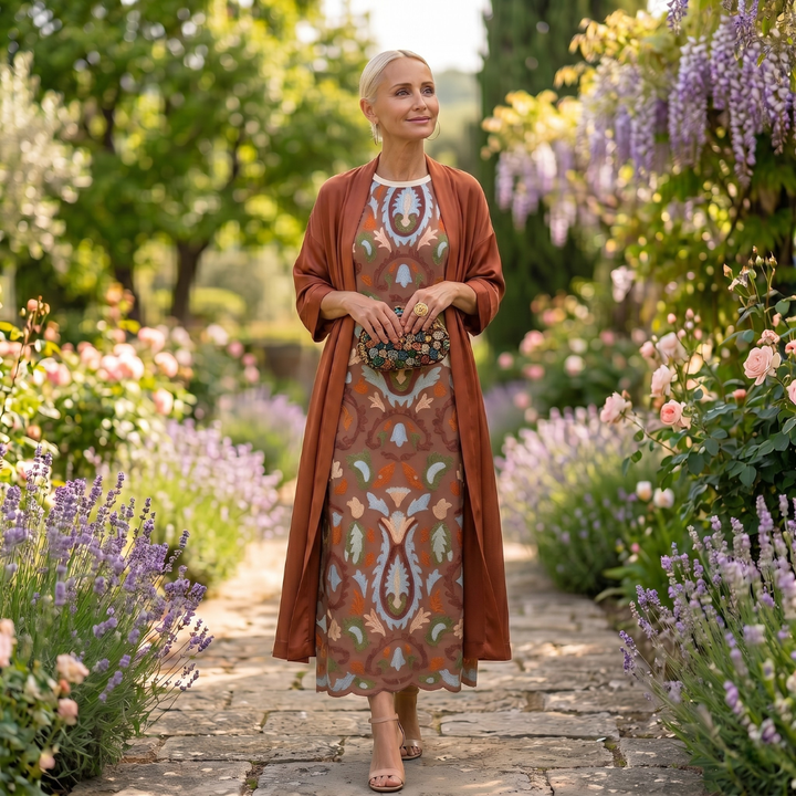 Victoria - Printed Maxi Dress with Matching Layer