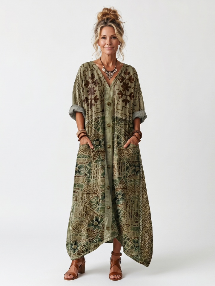 Aleta - Button Front Oversized Pocket Midi Dress