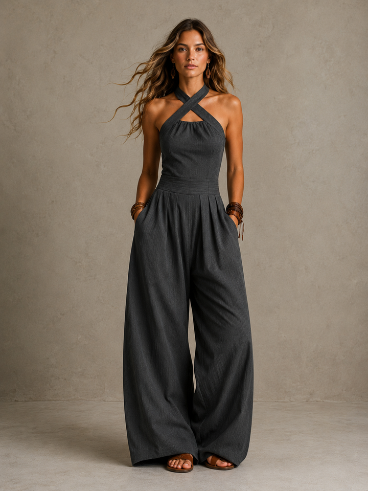 Bianca - Elegant Linen Jumpsuit with Crossover Neckline