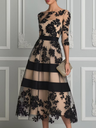 Elegant Black Lace Midi A-Line Dress