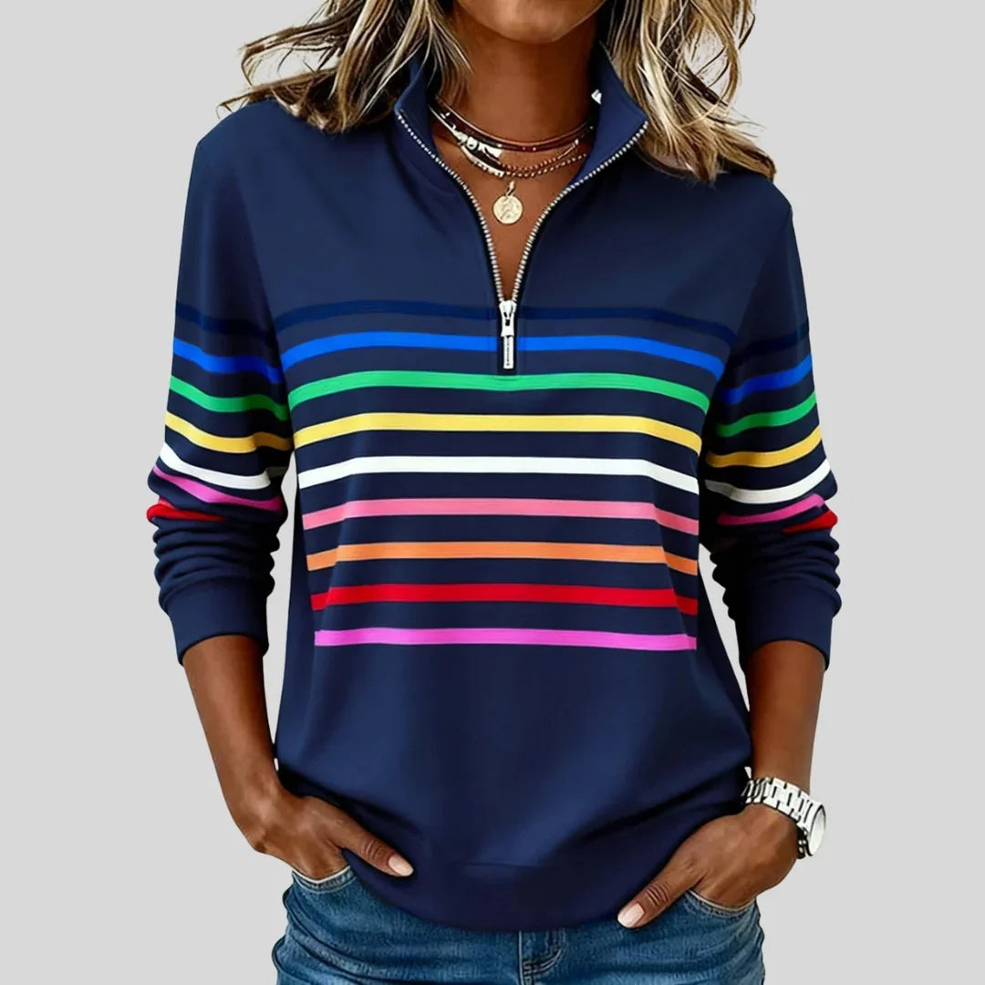 Celine | Colorful Striped Quarter-Zip Sweatshirt
