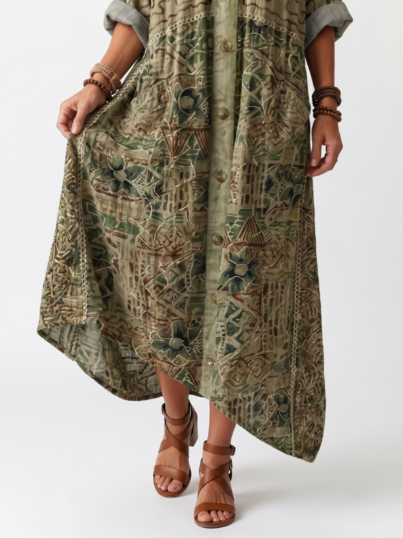 Aleta - Button Front Oversized Pocket Midi Dress