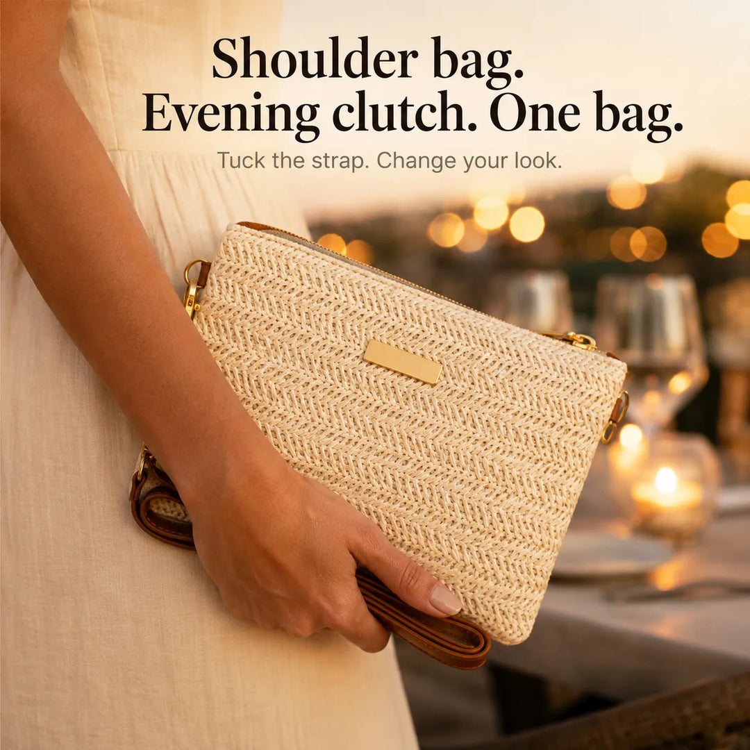 Solène – Woven Straw Crossbody Clutch Bag for Women
