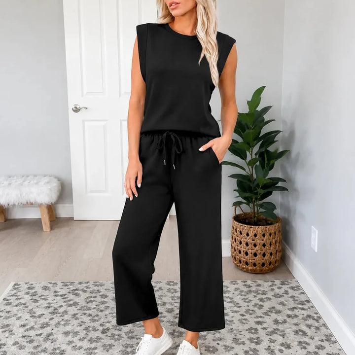 Lounella – Sleeveless Top &amp; Wide-Leg Drawstring Pants 2-Piece Lounge Set