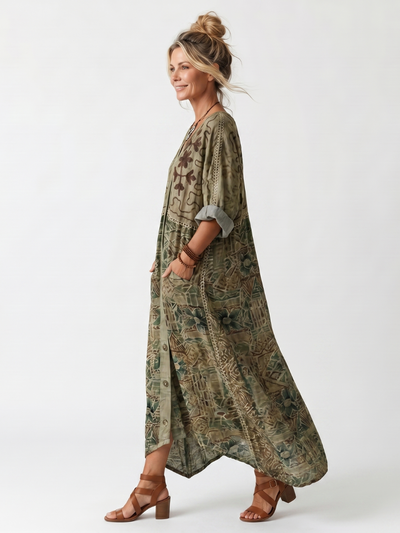Aleta - Button Front Oversized Pocket Midi Dress
