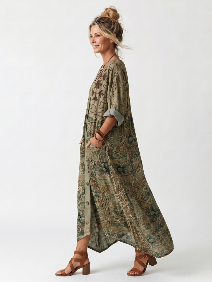 Aleta - Button Front Oversized Pocket Midi Dress