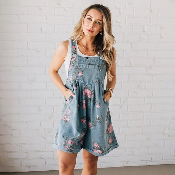 Julia - Vintage Floral Printed Denim Jumpsuit