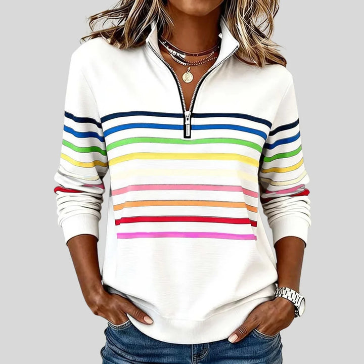Celine | Colorful Striped Quarter-Zip Sweatshirt