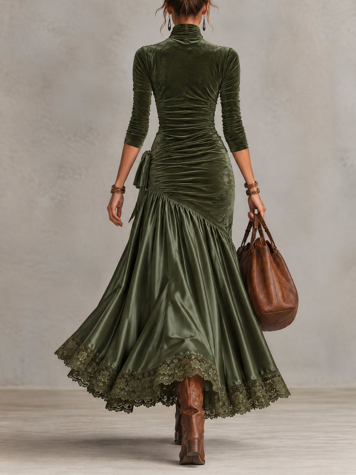 Sabine | Velvet &amp; Satin Lace-Hem Maxi Dress
