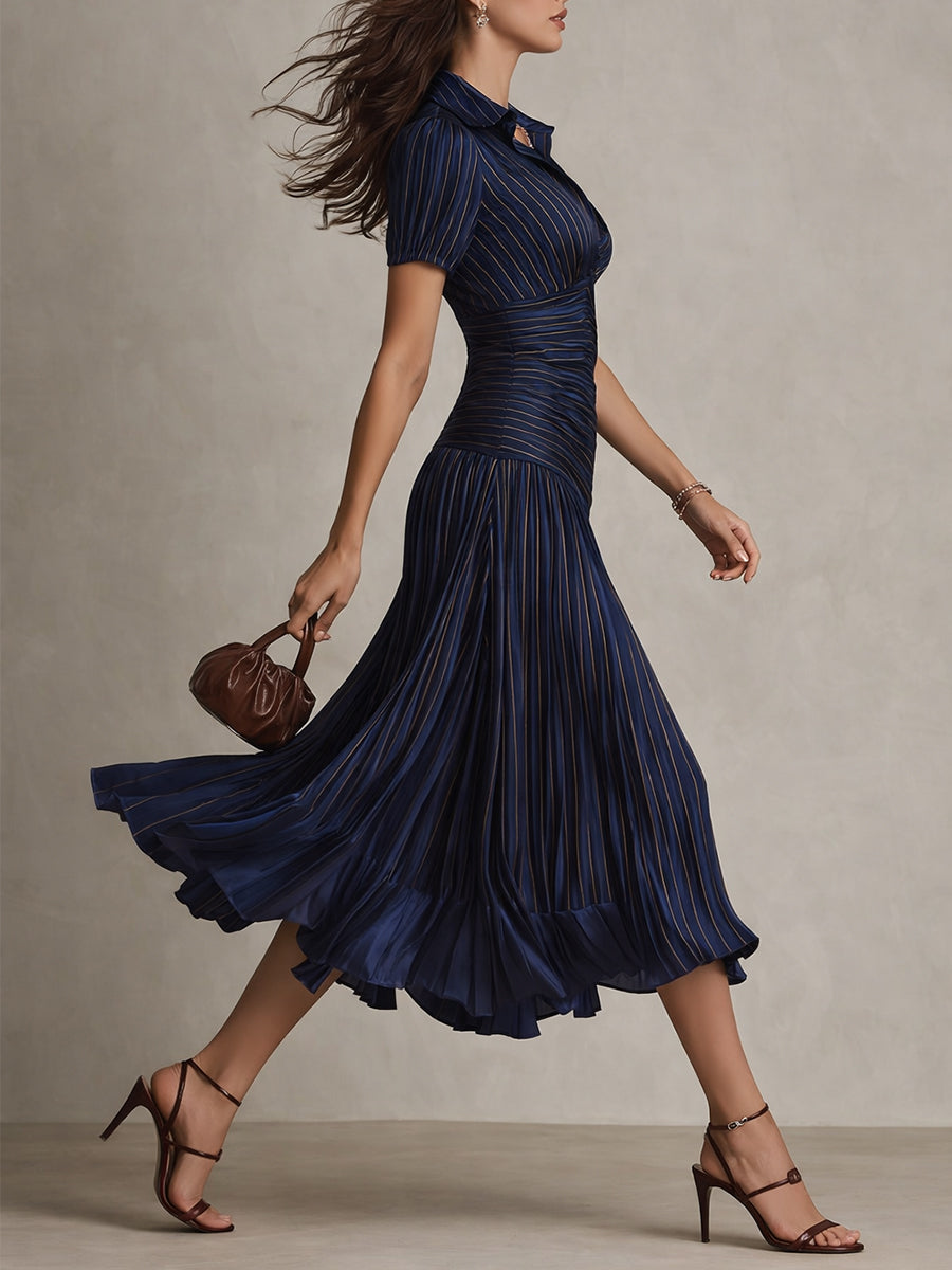 Valentina | Retro Striped Satin Midi Dress