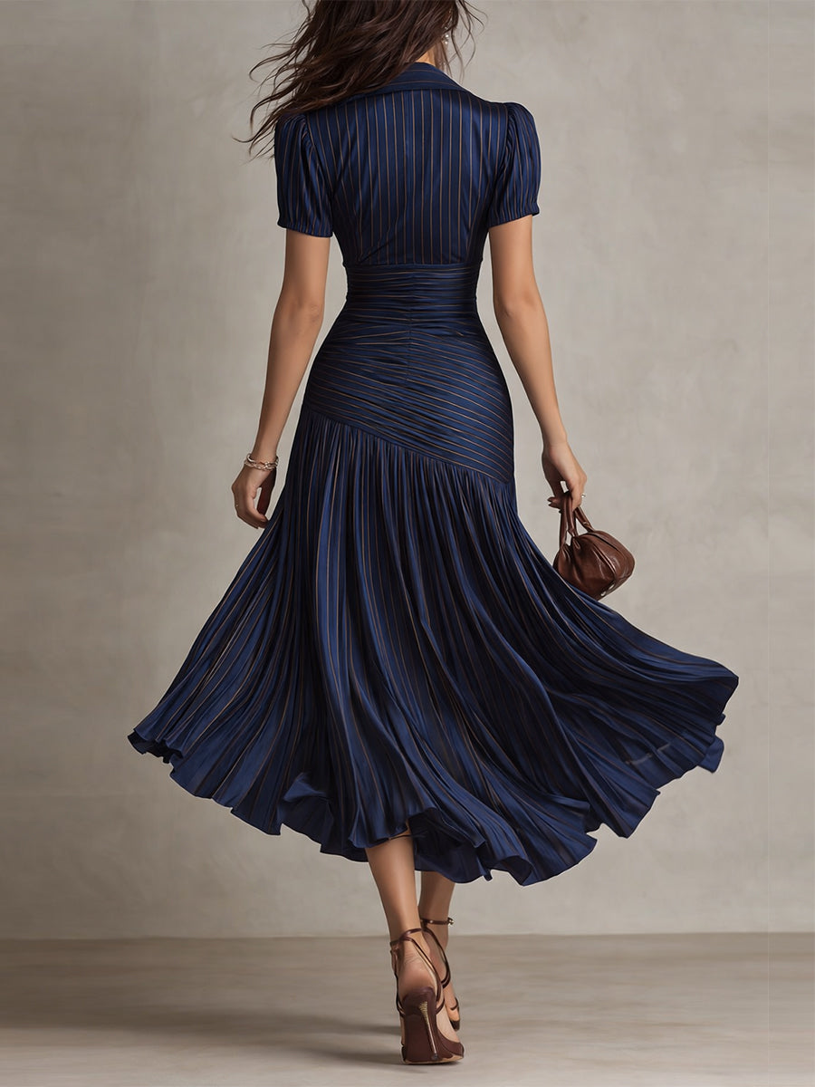 Valentina | Retro Striped Satin Midi Dress