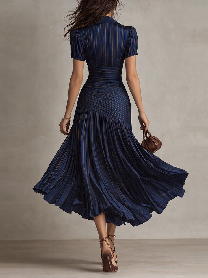 Valentina | Retro Striped Satin Midi Dress