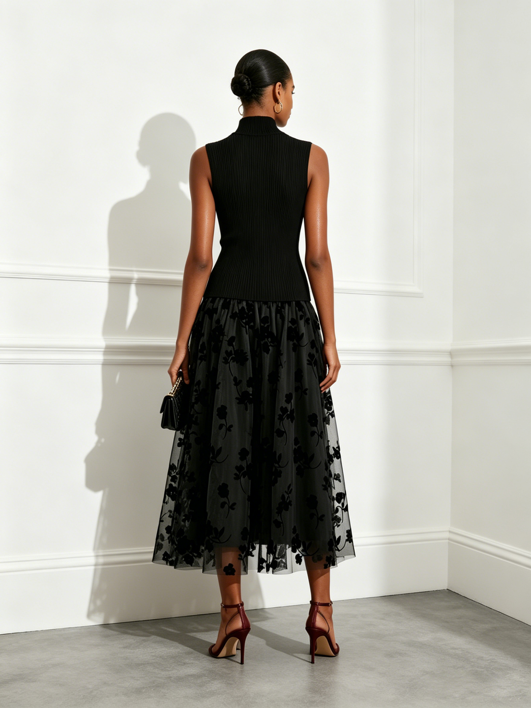Addie | Flocked Knit High-Neck Maxi Dress