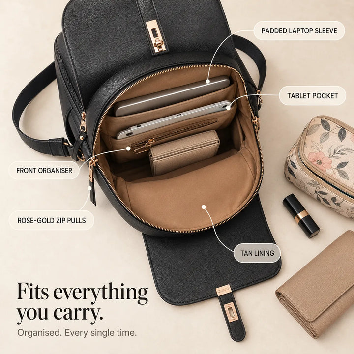 Marabella – Backpack with Twist-Lock Flap and Rose-Gold Hardware
