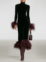 Odile | Velvet Maxi Dress with Feather Trim