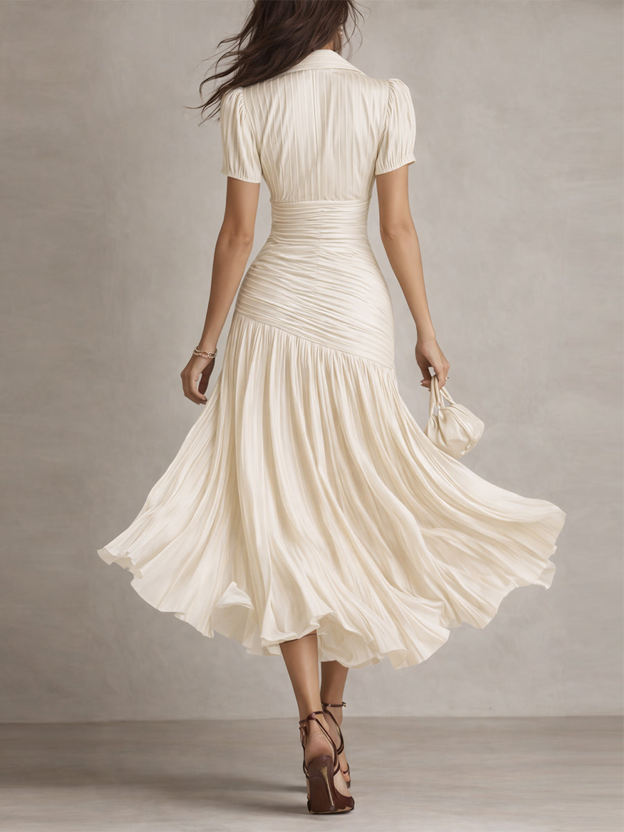 Valentina | Retro Striped Satin Midi Dress