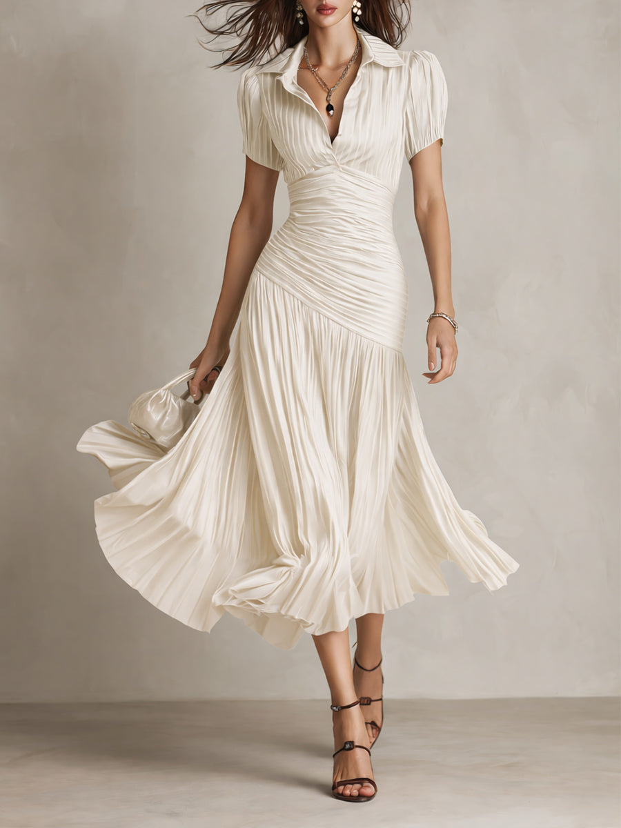 Valentina | Retro Striped Satin Midi Dress