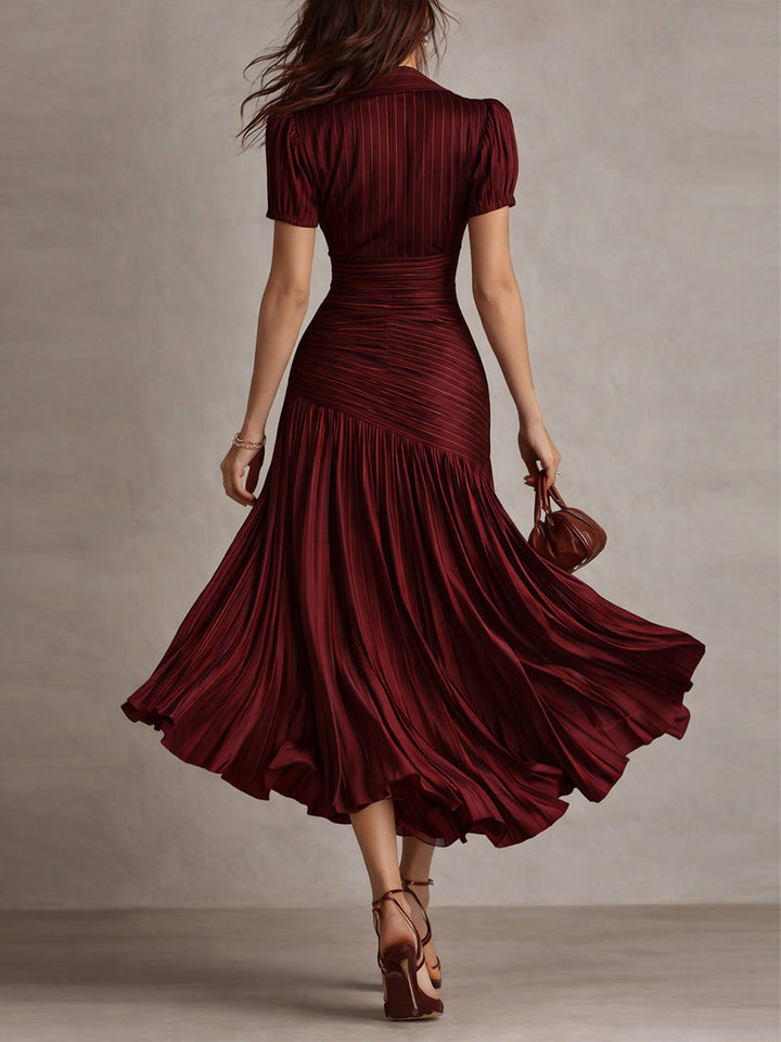Valentina | Retro Striped Satin Midi Dress