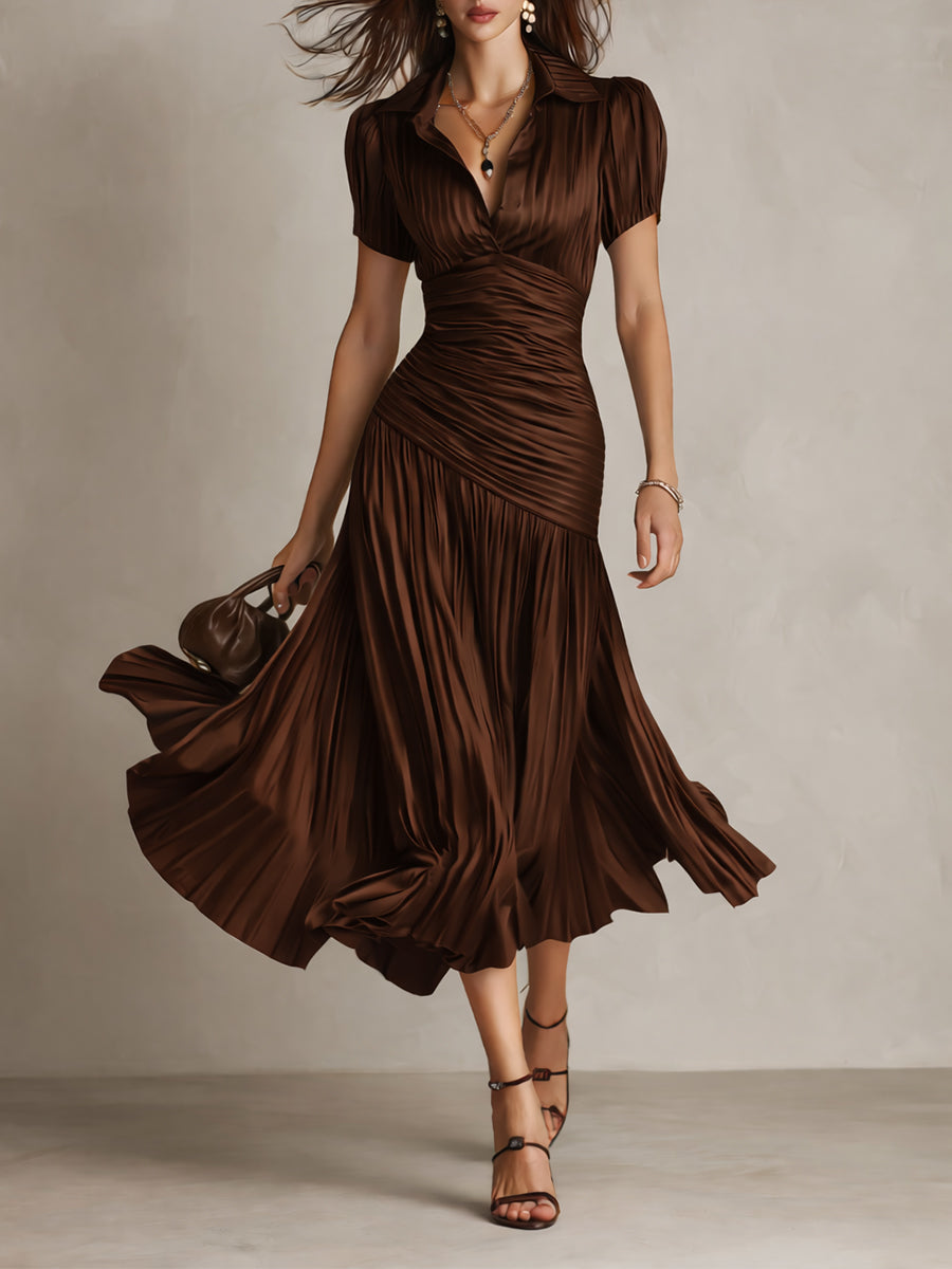 Valentina | Retro Striped Satin Midi Dress