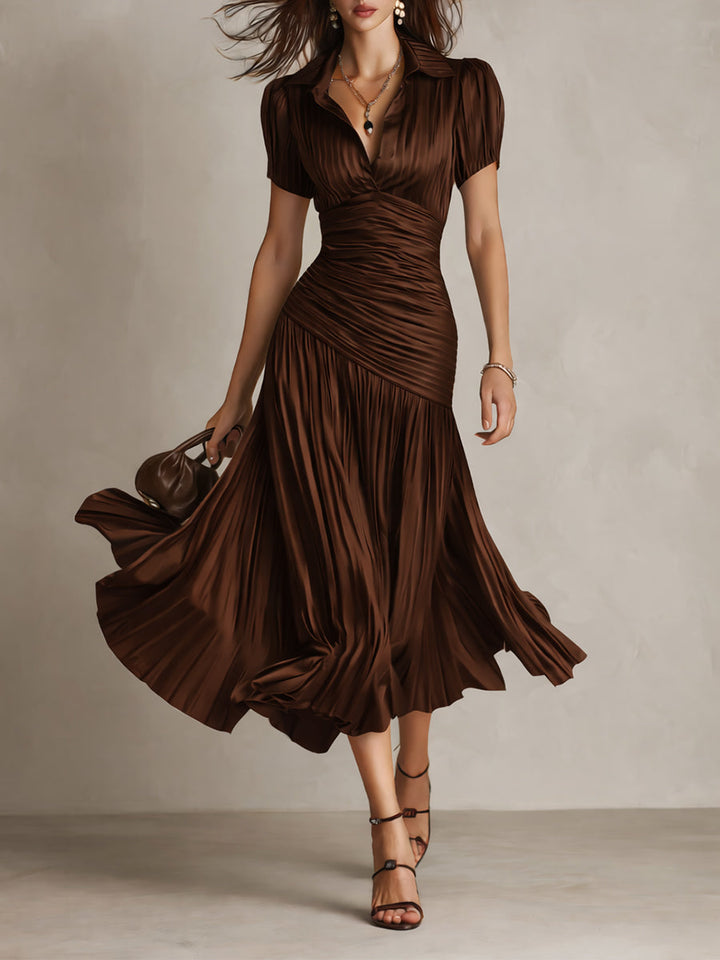 Valentina | Retro Striped Satin Midi Dress