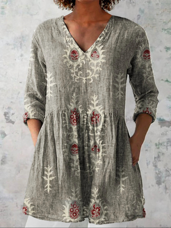 Elise - Long Blouse with V-Neck