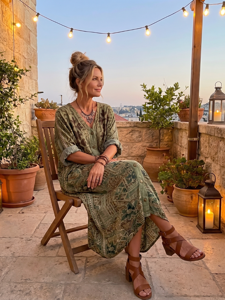 Aleta - Button Front Oversized Pocket Midi Dress