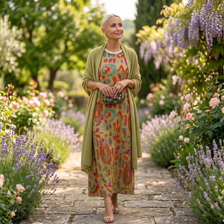 Victoria - Printed Maxi Dress with Matching Layer
