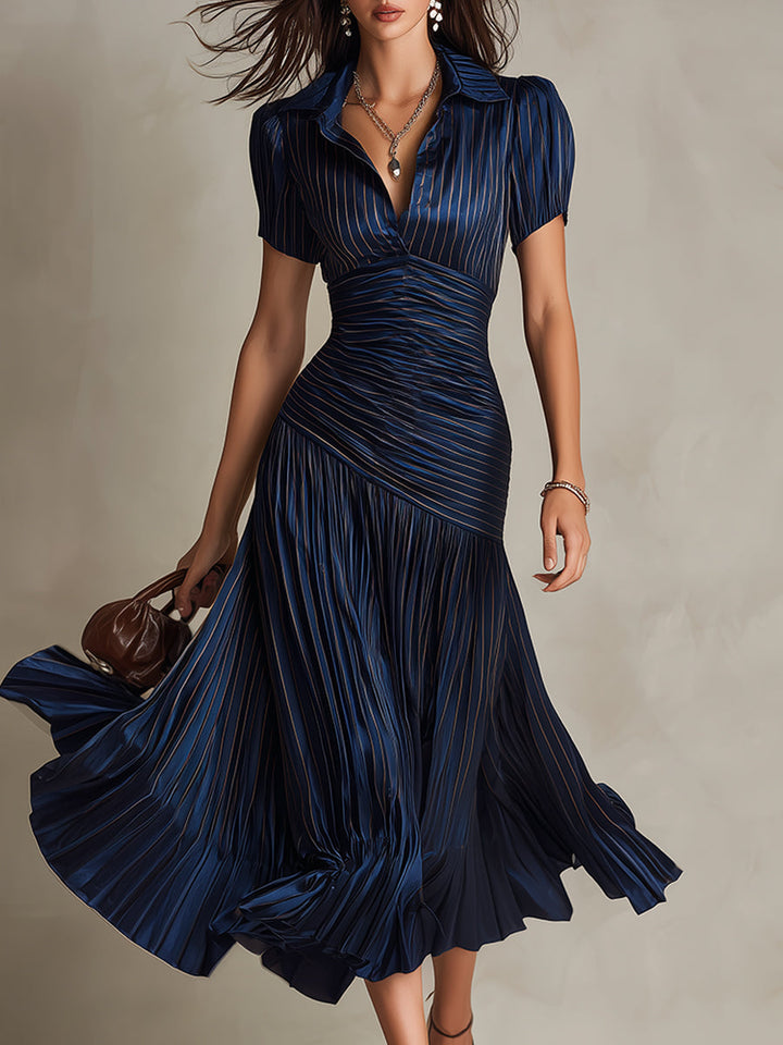 Valentina | Retro Striped Satin Midi Dress