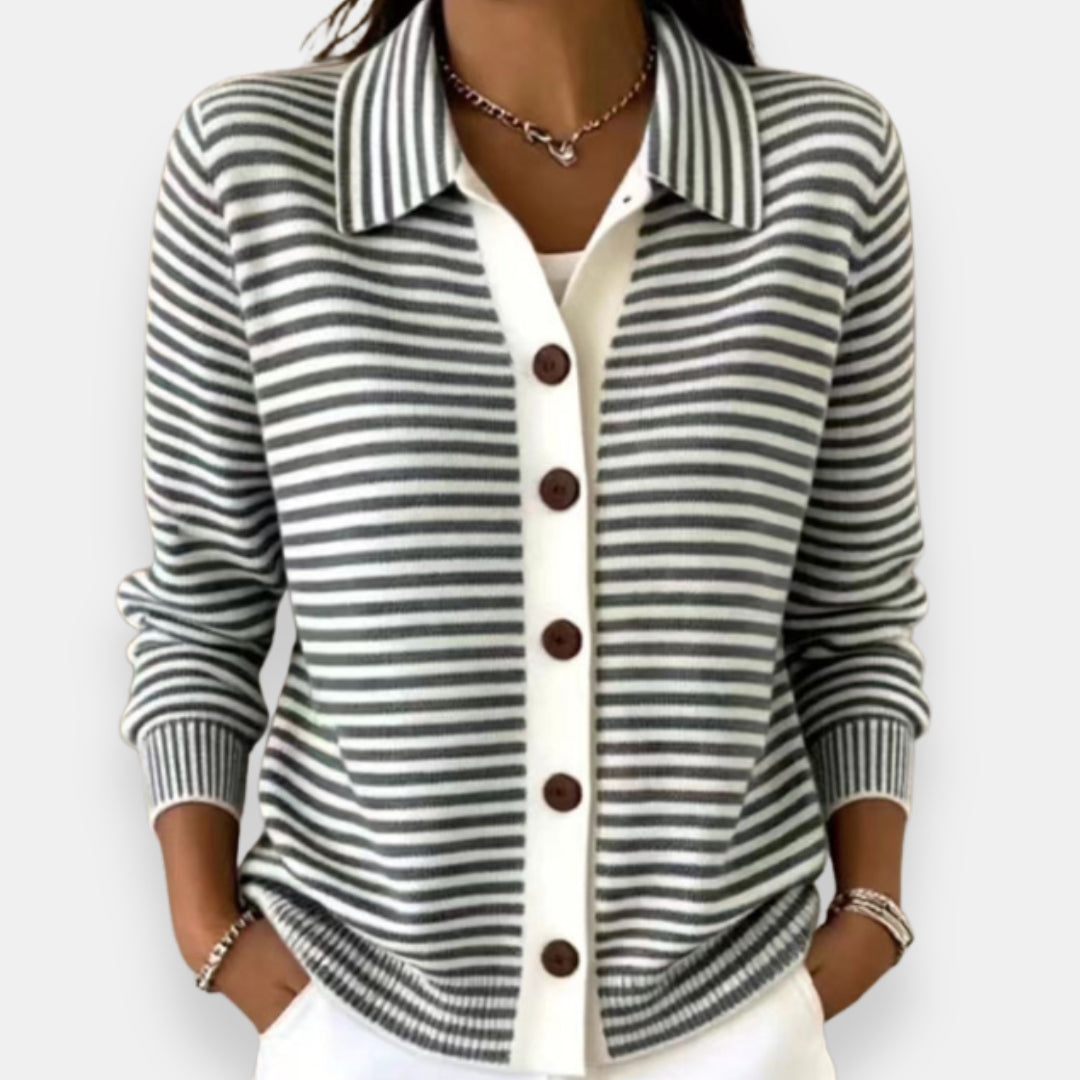 Nola -  Striped Button Cardigan