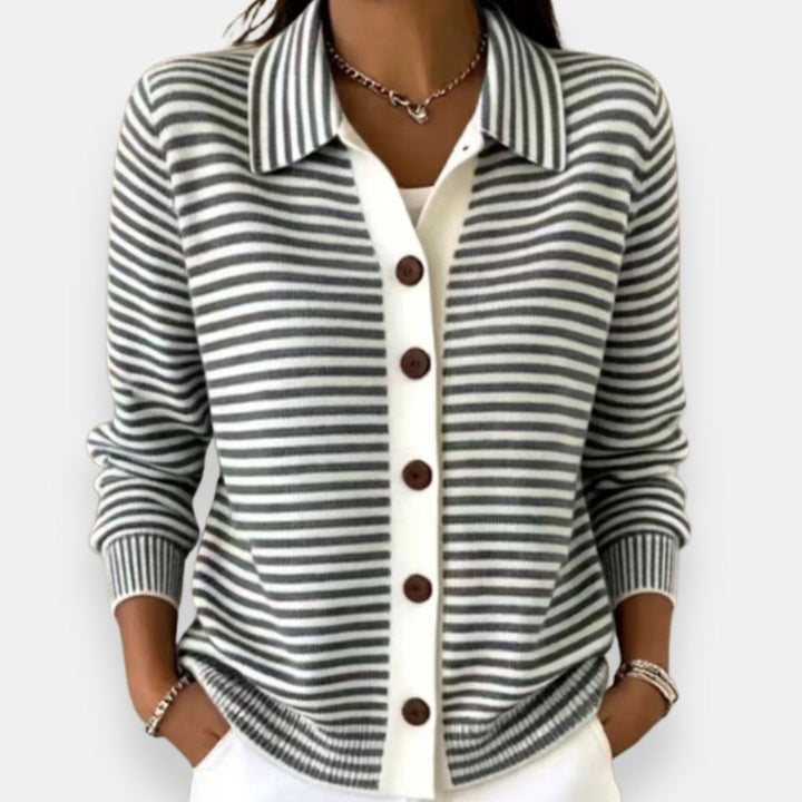 Nola -  Striped Button Cardigan