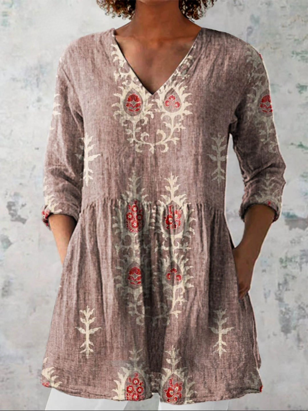 Elise - Long Blouse with V-Neck