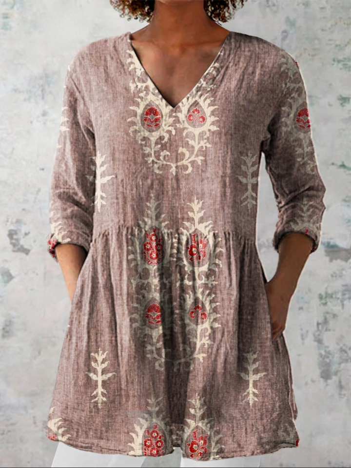 Elise - Long Blouse with V-Neck