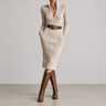 Imogen | Women's Ribbed Knit Midi Dress with Half-Zip Collar and Belt