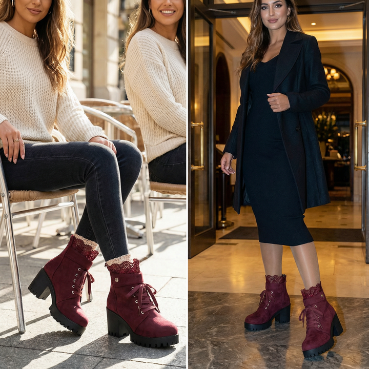 Lacelle - Romantic Lace Trim Suede Ankle Boots