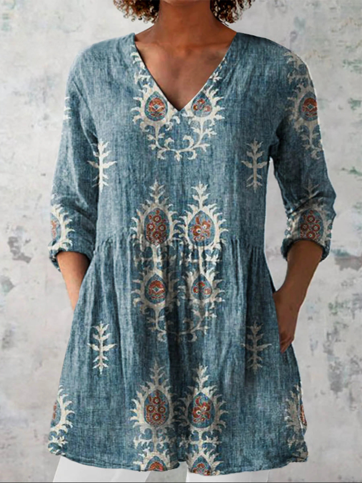 Elise - Long Blouse with V-Neck