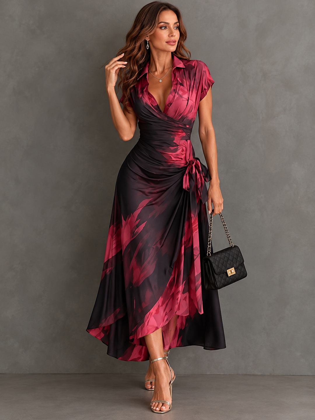 Celestine | Tummy-Control Printed Midi Wrap Dress