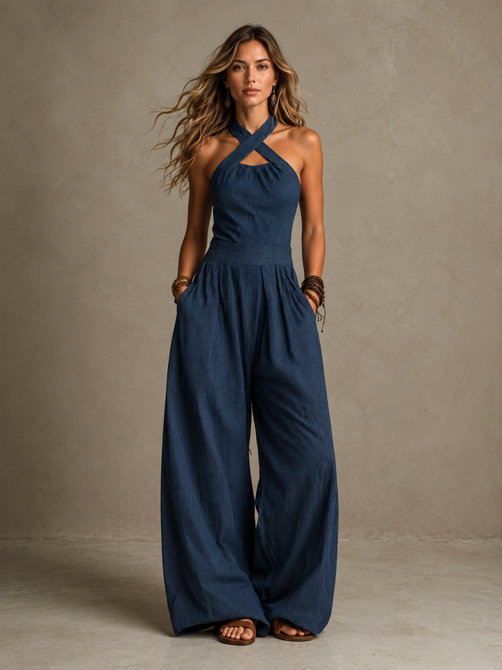 Bianca - Elegant Linen Jumpsuit with Crossover Neckline