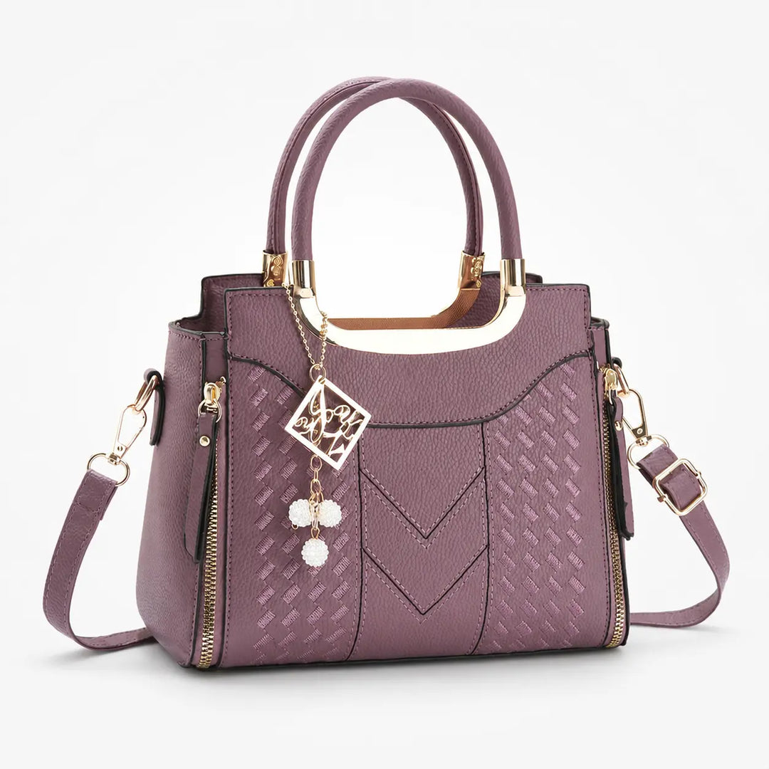 Velura – Structured Top Handle Satchel with Crossbody Strap, V-Stitch, Gold Hardware