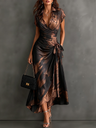 Francesca | Midi Wrap Dress in Abstract Print, Brown